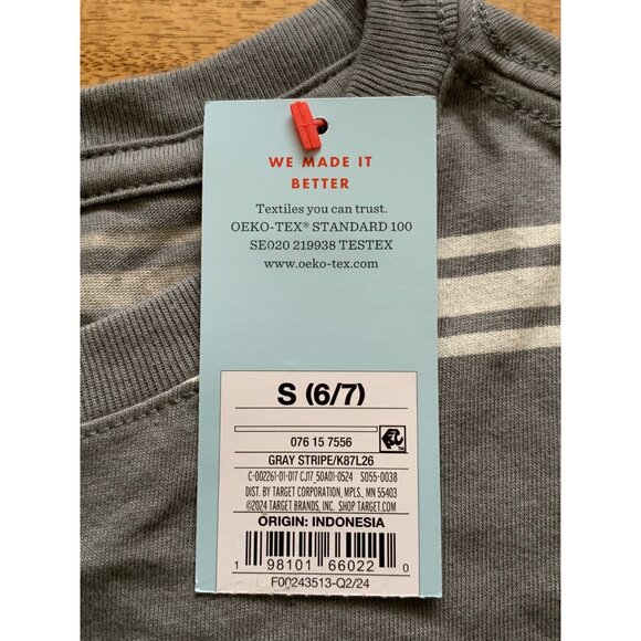 Cat & Jack Boys Gray/White Striped Casual T-Shirt Size Small 6-7 - Picture 8 of 8